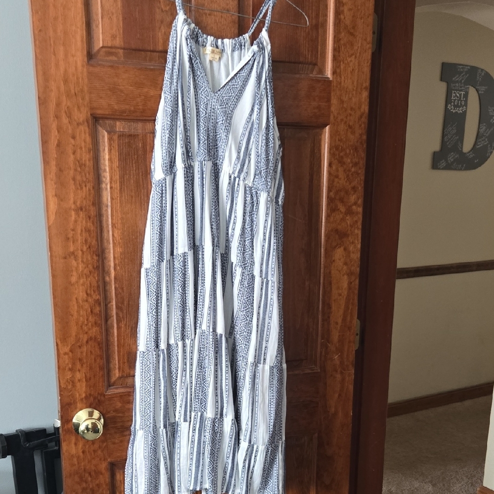 Studio West Navy and White Striped Maxi Dress
